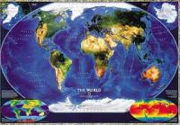 Mapamundi Satelite National Geographic 109x76 cm - Mapamundi Satelite, a Escala 1:38.931.000, con información de los nombres de continentes, características del Agua, Latitud y Longitud Retículo e inserciones que muestran información acerca de la Biosfera y la temperatura de la superficie.