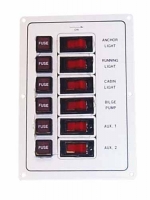 Panel de Control con 4 o 6 Interruptores y portafusibles - Panel de plástico ABS con Conexiones y portafusibles. Interruptores para 20A. 12v.