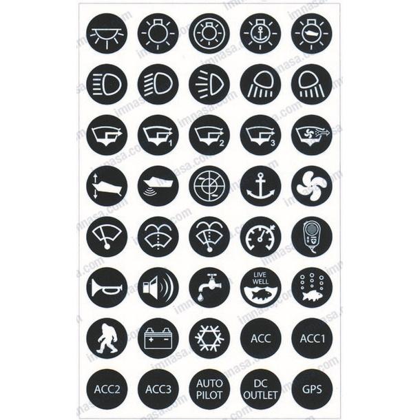 Etiquetas Auto-Adhesivas Simbologia para Paneles de Control - Set 40 unds. - Adhesivo para uso en interruptores paneles de control. Cada juego contiene 40 etiquetas.