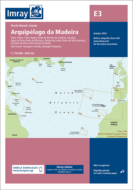 Carta Náutica Imray E3 Arquipelago da Madeira - Carta náutica E3. Arquipelago da Madeira.   Edición inglesa.   Escala 1: 170.000