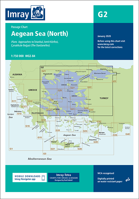 Carta Náutica Imray G2 - Aegean Sea (North Part) - Carta náutica G2. Aegean Sea (North Part).   Edición inglesa.   Escala 1: 720.500