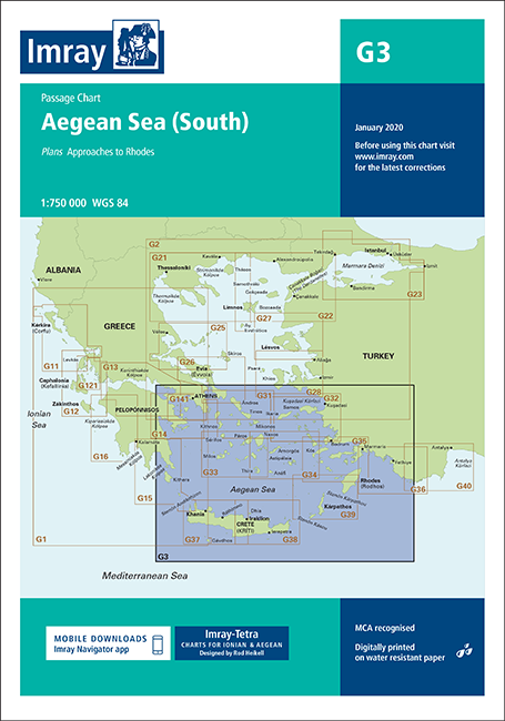 Carta Náutica Imray G3 - Aegean Sea (South Part) - Carta náutica G3. Aegean Sea (South Part) - Passage Chart .   Edición inglesa.   Escala 1: 758.800