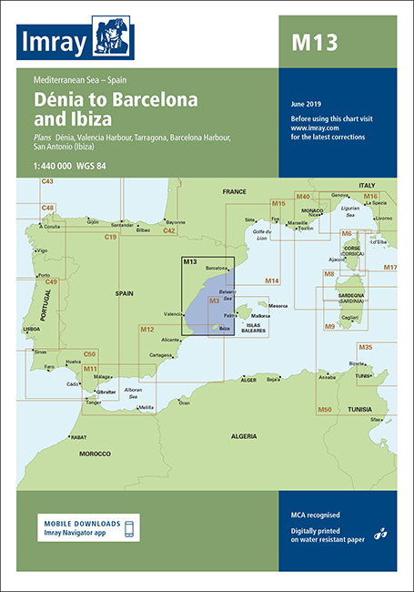 Carta Náutica Imray M13 - Denia to Barcelona and Ibiza - Carta náutica M13. Meditarranean Spain - Denia to Barcelona .   Edición inglesa.   Escala 1: 440.000