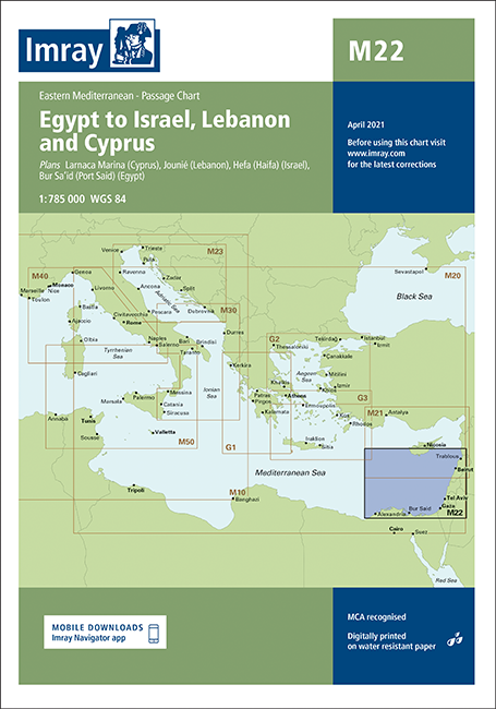 Carta Náutica Imray M22 - Egypt to Israel, Lebanon and Cyprus - Carta náutica M22. Eastern Mediterranean - Egypt to Israel, Lebanon and Cyprus Passage Chart..   Edición inglesa.   Escala 1: 788.000