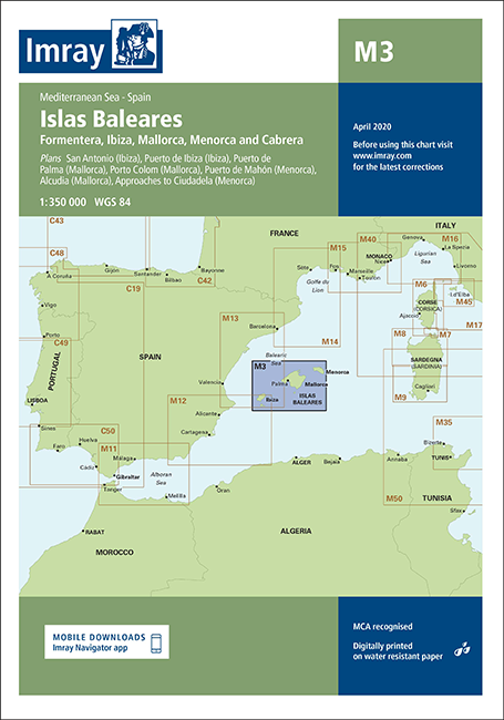 Carta Náutica Imray M3 - Islas Baleares - Carta náutica de las Isla Baleares.  - Ibiza, Formentera, Mallorca, Menorca..   Escala 1: 350.000