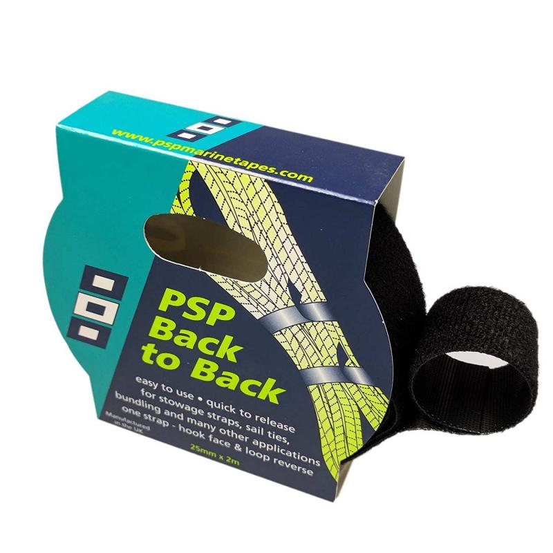 Cinta PSP Velcro Back to Back - 25 mm x 2 m. Disponible en Blanco y Negro. Cinta de velcro que se sujeta por ambas caras.