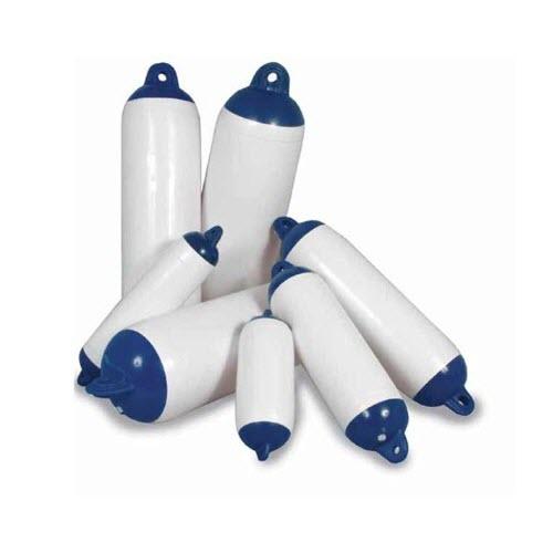 Defensas cilndricas hinchables serie NDE estndar - Fabricadas en resina de P.V.C con vlvula de seguridad..   Se suministran en color blanco con cabeza azul o totalmente blancas. Desde 33 a 72 cm de Largo