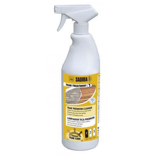 Sadira Tratamiento Teca 1 Limpiador Teca Premium - Gran eficacia y rápida limpieza. Elimina manchas grises de humedad. No daña sellado. No es cáustico ni agresivo