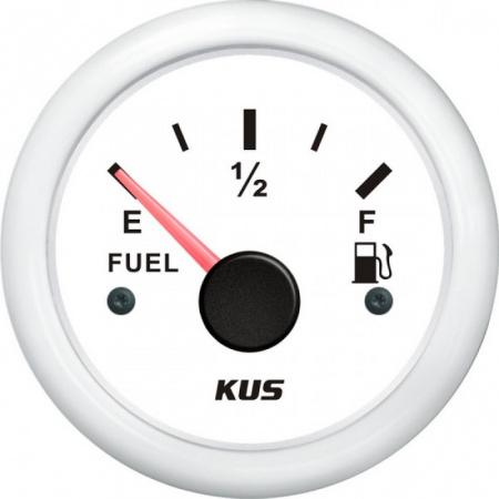 Indicador de nivel combustible KUS 0-190 Ohm, color Blanco - indicador de nivel para depósitos de combustible. Frecuencia 0-190 Ohmios. Diámetro exterior: 62 mm..   Voltaje: 12/24V