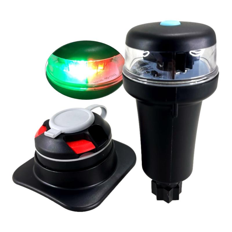Luz de Navegación Potatil LED Bicolor Cleatport - Esta luz multifuncional tiene dos colores y tres modos. Se puede utilizar como luz verde de estribor, luz roja de babor o luz combinada de proa. Con base de bloqueo octogonal para montaje en superficie o base adhesiva.