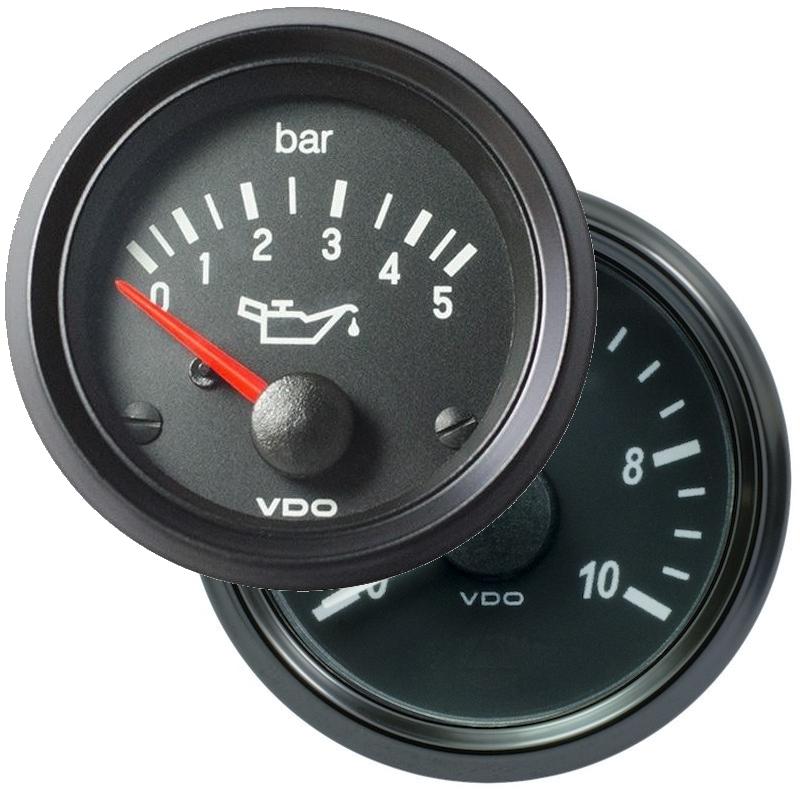 Manómetro presión Aceite VDO 12V 52 mm - Color Negro 12V. 