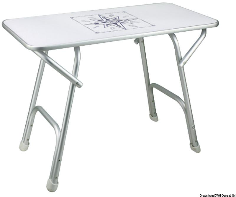 Mesa de cubierta plegable rectangular 88 x 60 cm Altura 60 cm - Marco de aluminio anodizado de Ø 25 mm, sobre de mesa VERZALIT blanco con decoración, grosor de 16 mm.