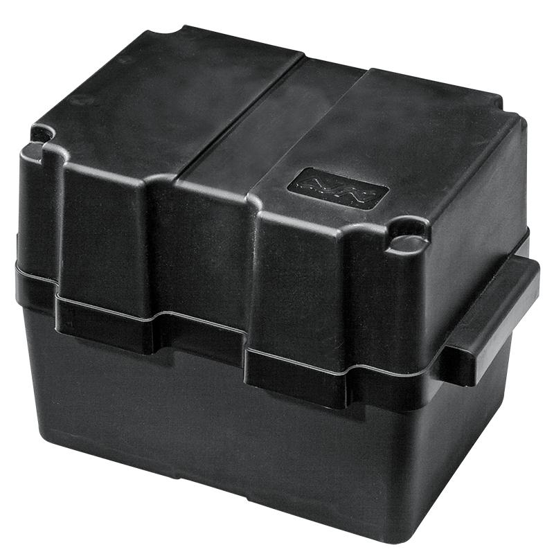 Caja para baterias hasta 80Ah - De polipropileno rigido resistentes a los acidos. Servida con cincha de sujecin.