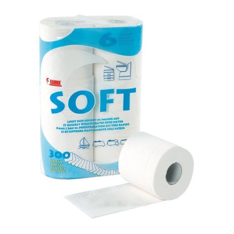 Papel Inodoro Soft 6 Rollos Biodegradable - Papel especial para WC portátil o de autocarvana, etc. Biodegradable. Evita los atascos y la degradación de las turbinas de la bomba maceeradora. Paquete de 6 rollos.