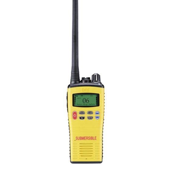 Radiotelefono VHF marino portatil sumergible Entel HT649 (SOLAS) - Radioteléfono VHF SOLAS con display - incluye batería recargable de trabajo, batería de Litio de un sólo uso GMDSS y cargador.
