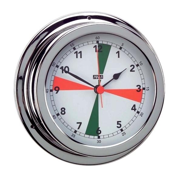 Reloj Cromado con Zonas de Silencio. Esfera 120 mm - Caja de latn cromado..   Esfera 120 mm.   Base 150 mm.   Altura 45 mm