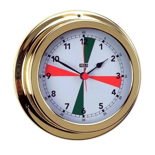 Reloj con Zonas de Silencio. Esfera 120 mm - Caja de latón pulido..   Esfera 120 mm.   Base 150 mm.   Altura 45 mm