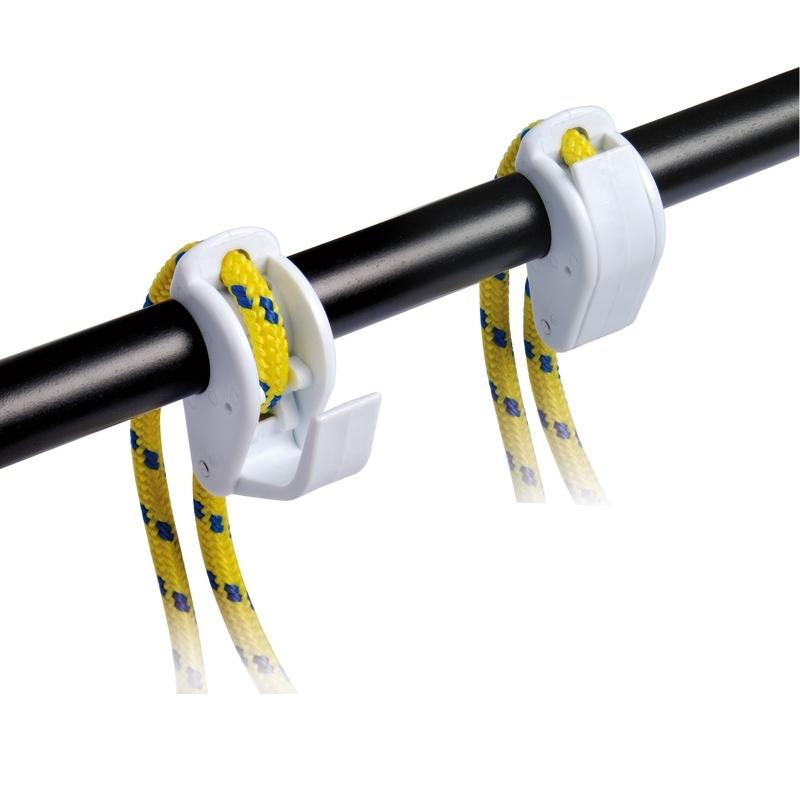 Sujetadefensas sin nudo de nylon - De nylon blanco. Para tubo de 20 a 25 mm de diametro  y cabo de 6/ 8 mm de grosor. Incluye 2 piezas