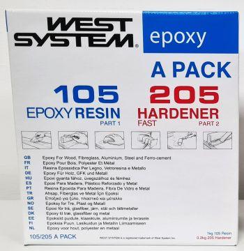 West System 105/205 A Pack 105 Resina Epoxy 1kg + 205 Endurecedor Rápido 200 gr